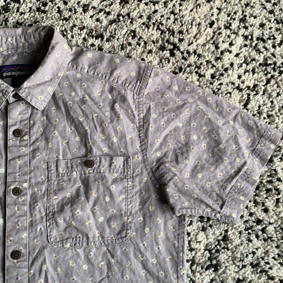 Patagonia Hemp Organic Cotton Blend Daisy Lemon Print Short Sleeve Shirt Small - Picture 10 of 16